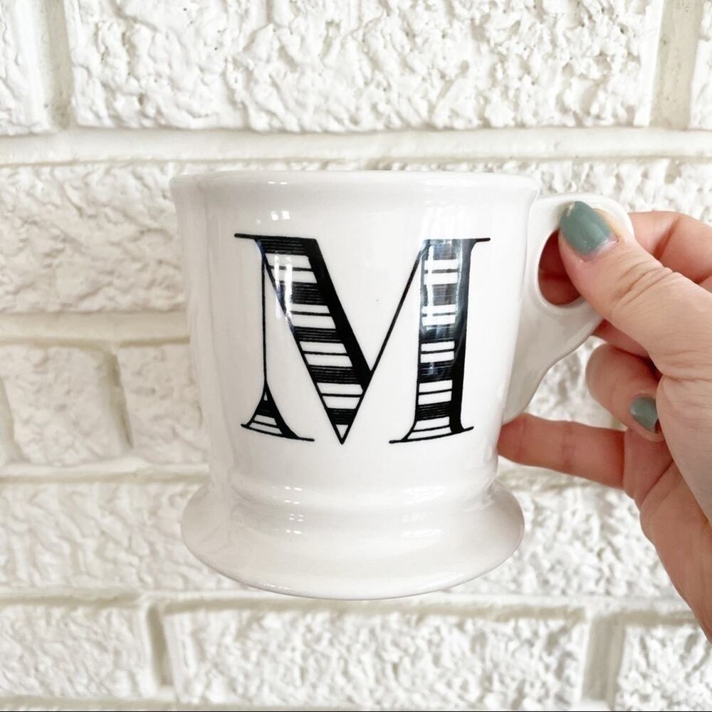 Anthropologie monogram M Black white coffee mug